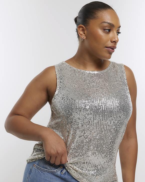 River Island vestir plata mujer camiseta sin mangas con lentejuelas VXHD2206 VXHD2206 Botas River Island Peru River Island ropa de moda Productos para todos los estilos y ocasiones